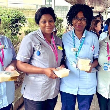 Delivering free hot Nepalese curry meals to hardworking NHS staff at local hospitals.