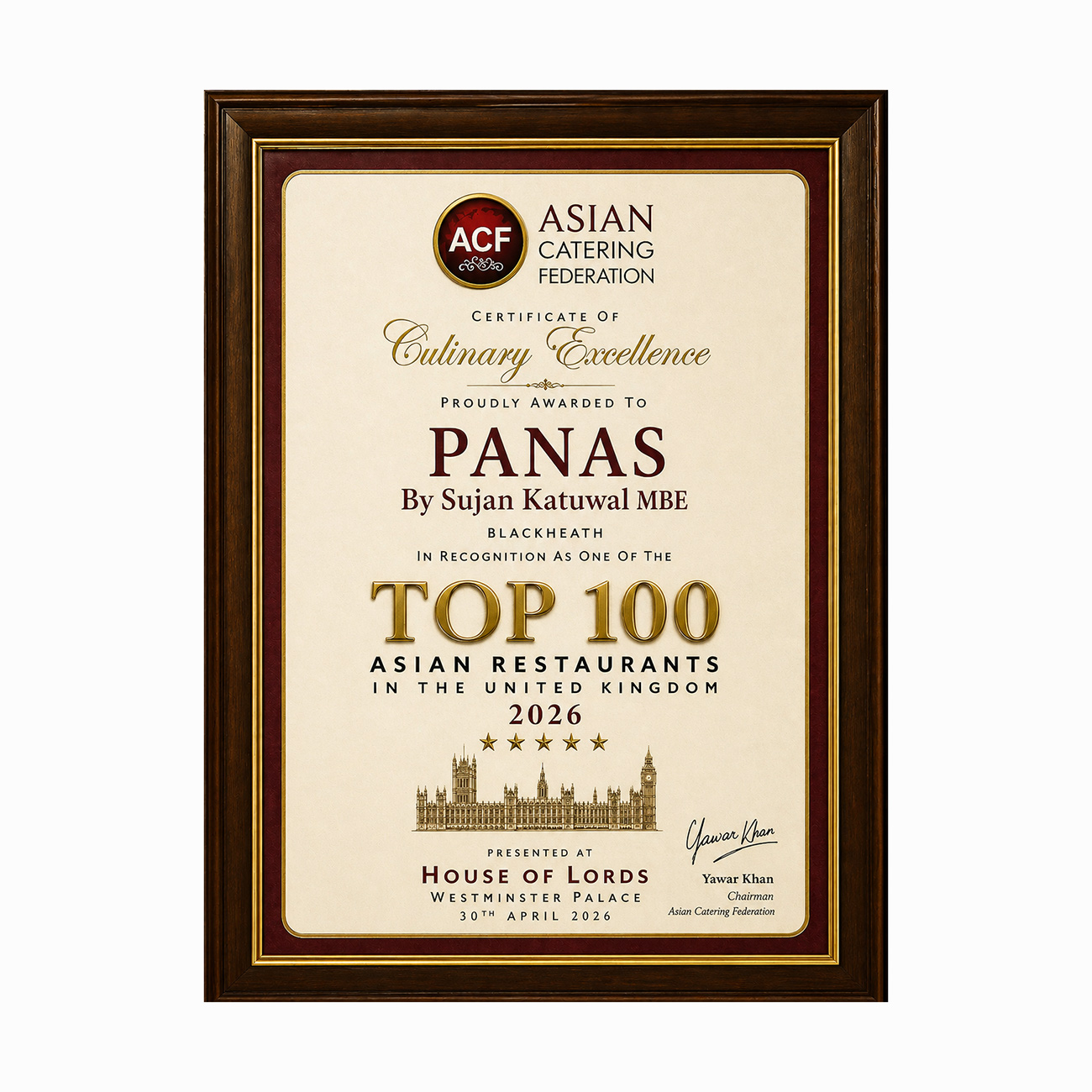 Top 100 Asian catering federation indian restaurant Blackheath