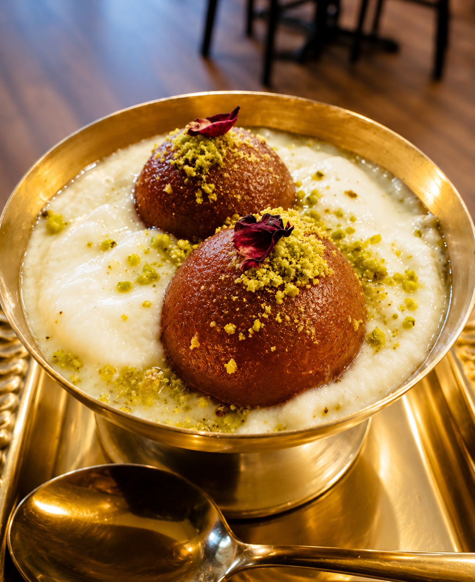 Traditional Indian and Nepalese Gulab Jamun dessert on the Panas Restaurant menu.