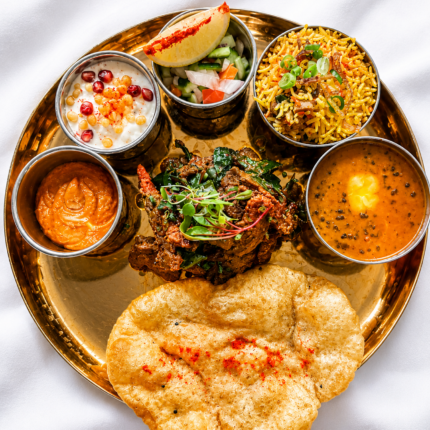 Authentic Nepalese and Indian style signature Thali dining experience on the Panas Restaurant menu.